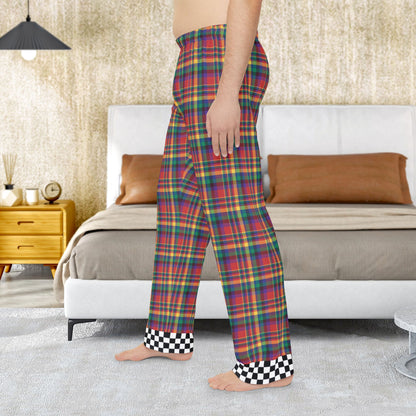 Men’s Red, Yellow, Green, Blue & Purple Plaid with Checkered Edge Ohio Plaid Pajama Pants