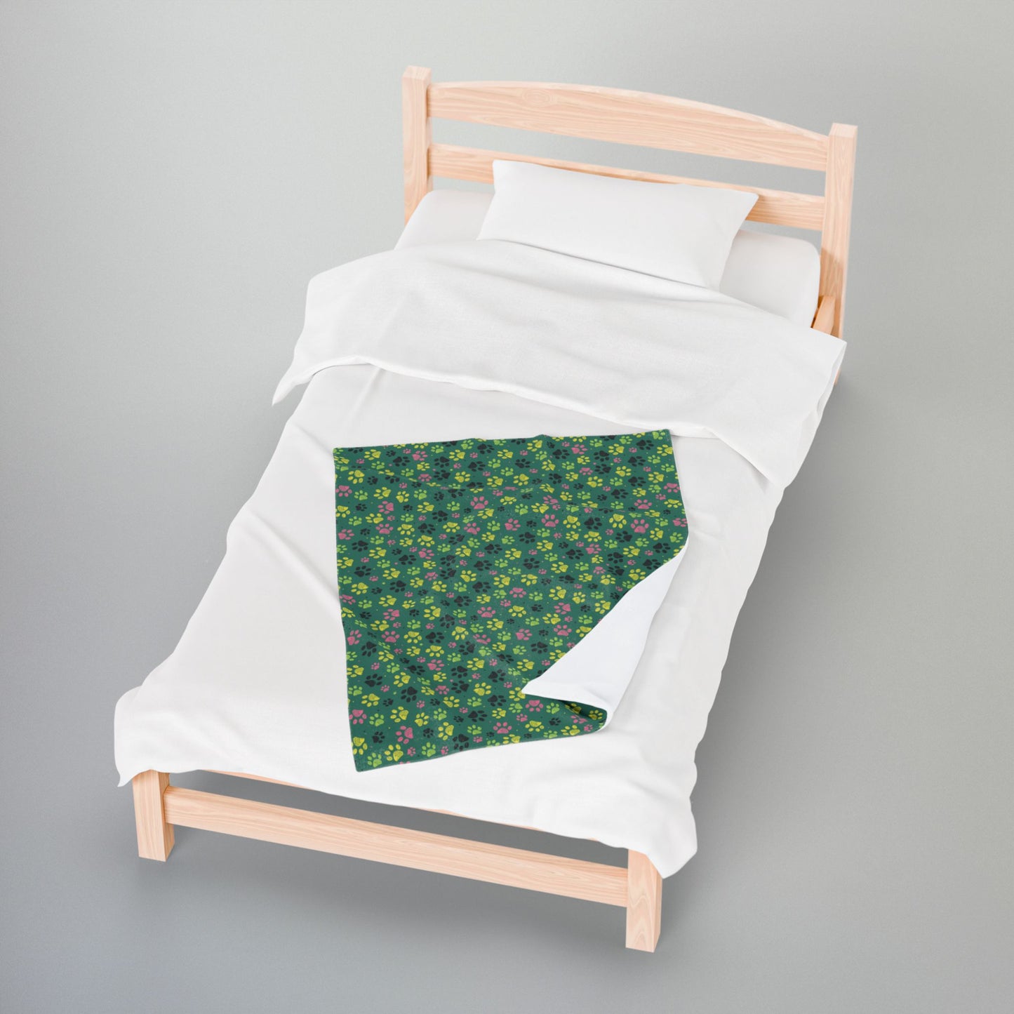 Light Green & Pink Ohio Paw Prints Velveteen Plush Blanket