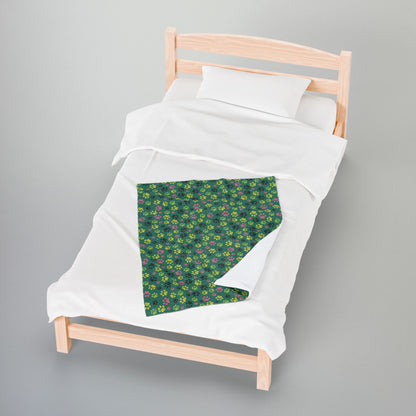 Light Green & Pink Ohio Paw Prints Velveteen Plush Blanket