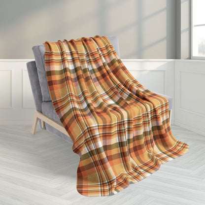 Autumn Tan Plaid Fleece Sherpa Blanket