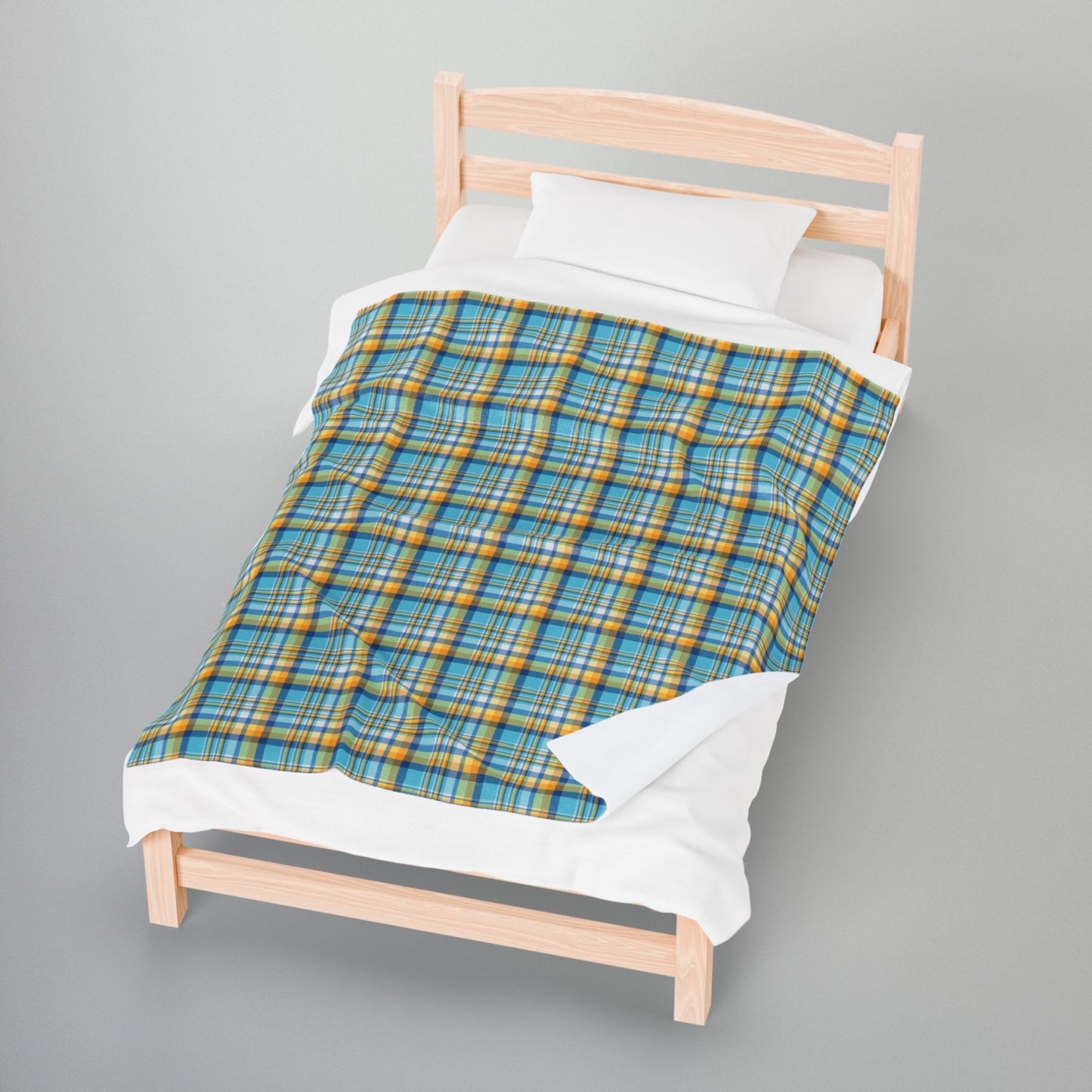 Teal, Blue & Gold Ohio Plaid Velveteen Plush Blanket