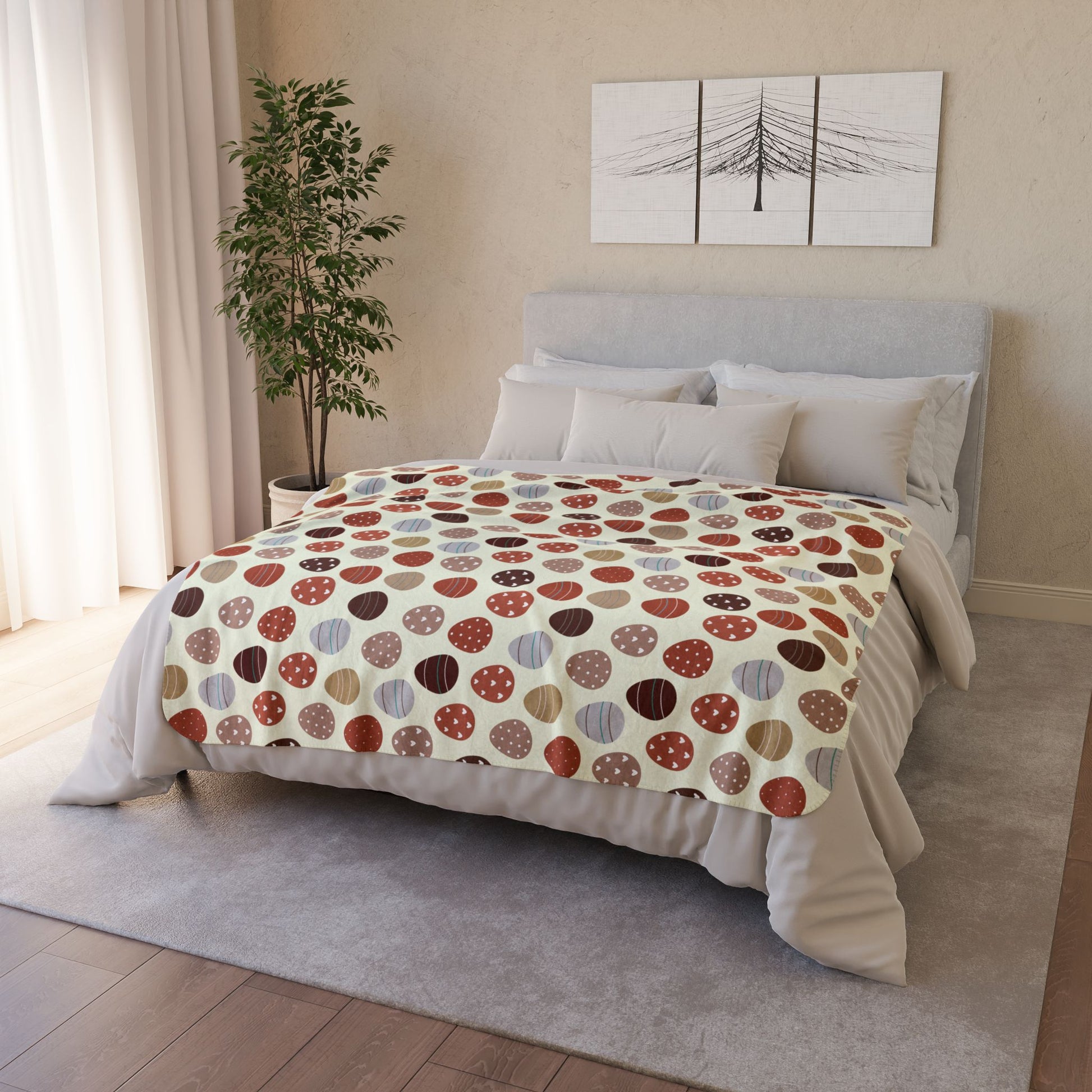 50" × 60" Grey Easter Eggs Cream Fleece Sherpa Blanket