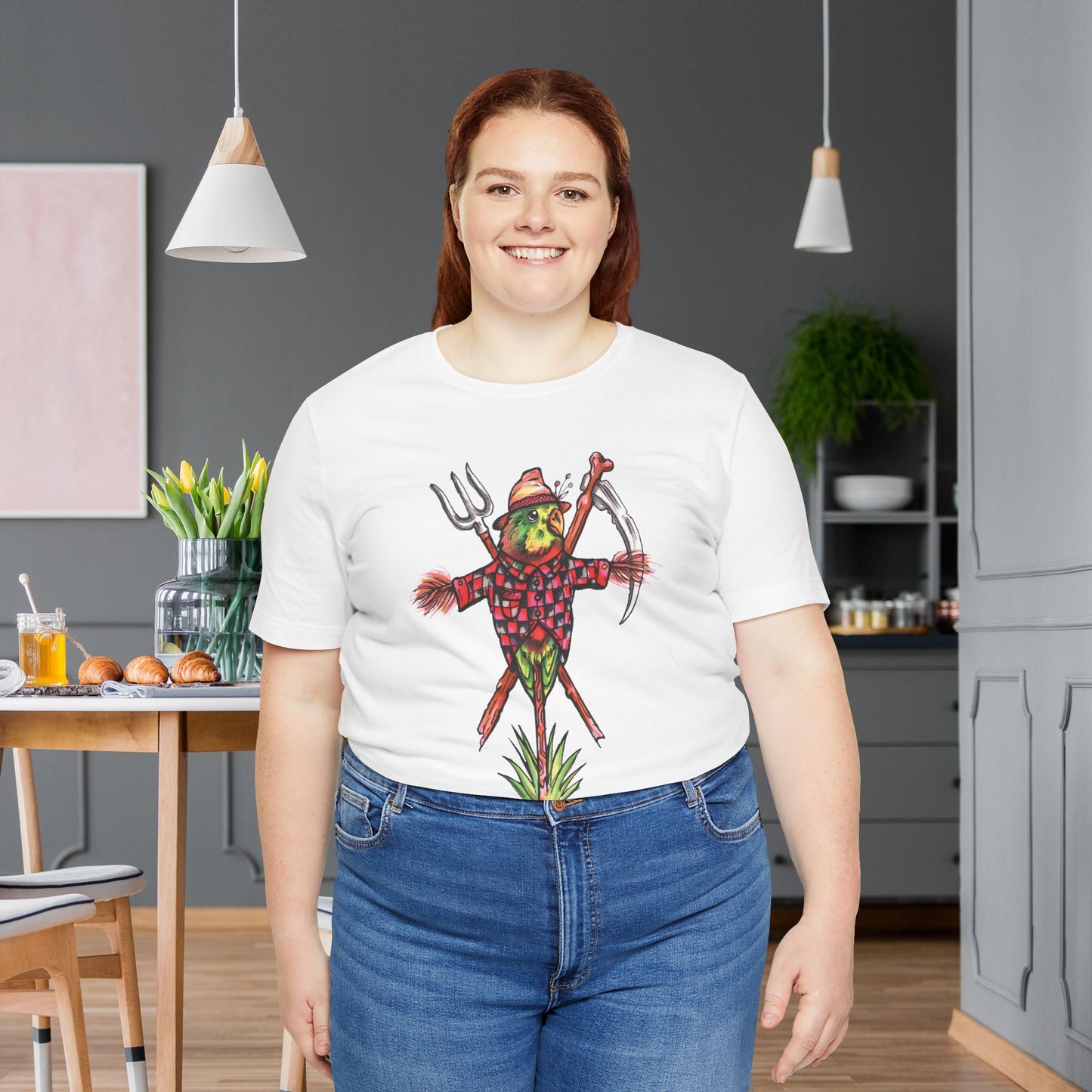 Scarecrow Lovebird, Hand-Drawn & Hand-Colored Tee