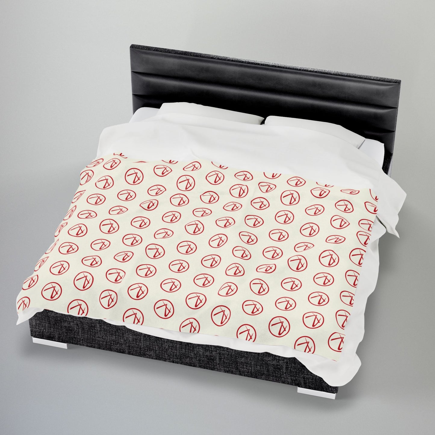 Red Rambler Logo Ivory Velveteen Plush Blanket