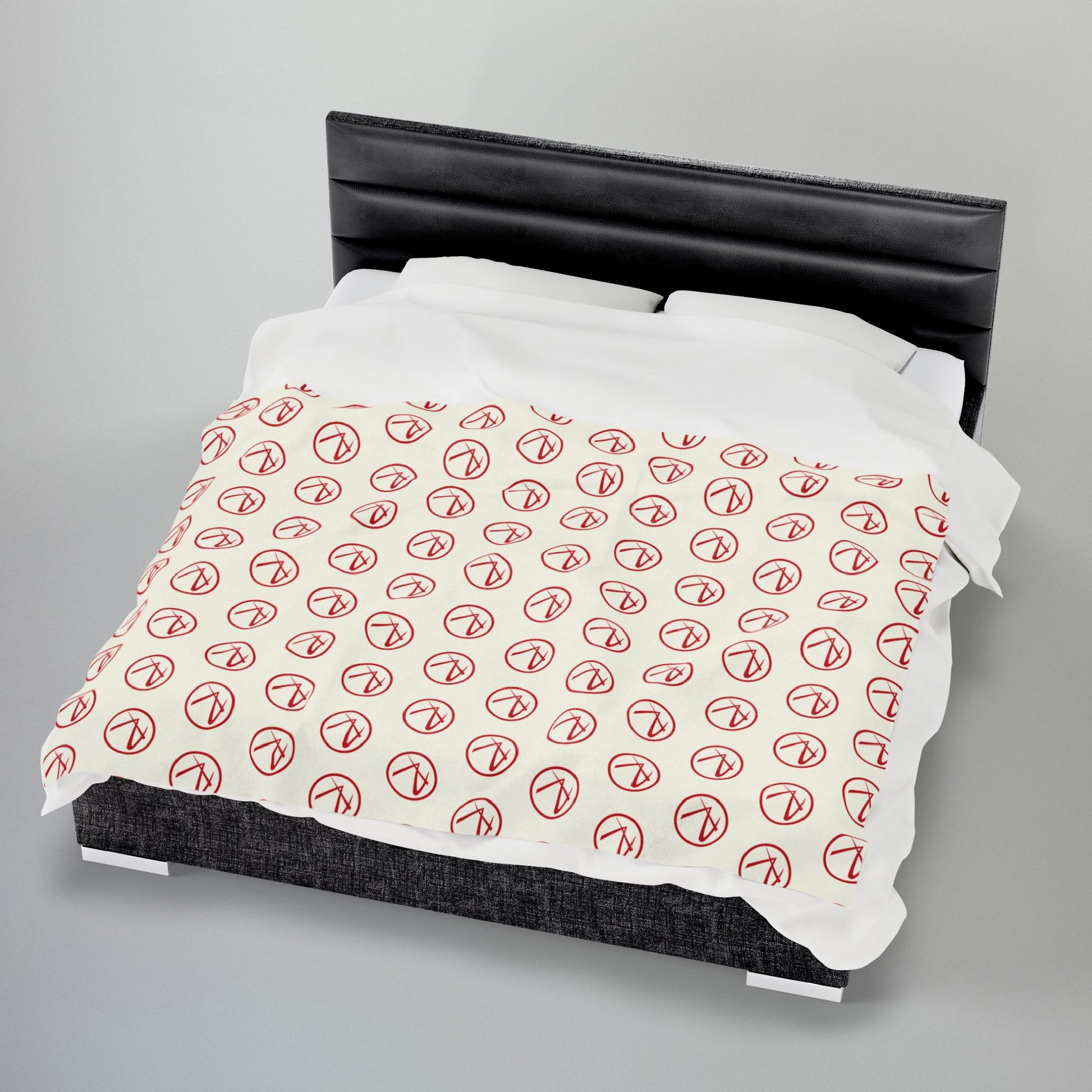 Red Rambler Logo Ivory Velveteen Plush Blanket