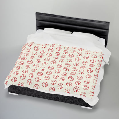 Red Rambler Logo Ivory Velveteen Plush Blanket