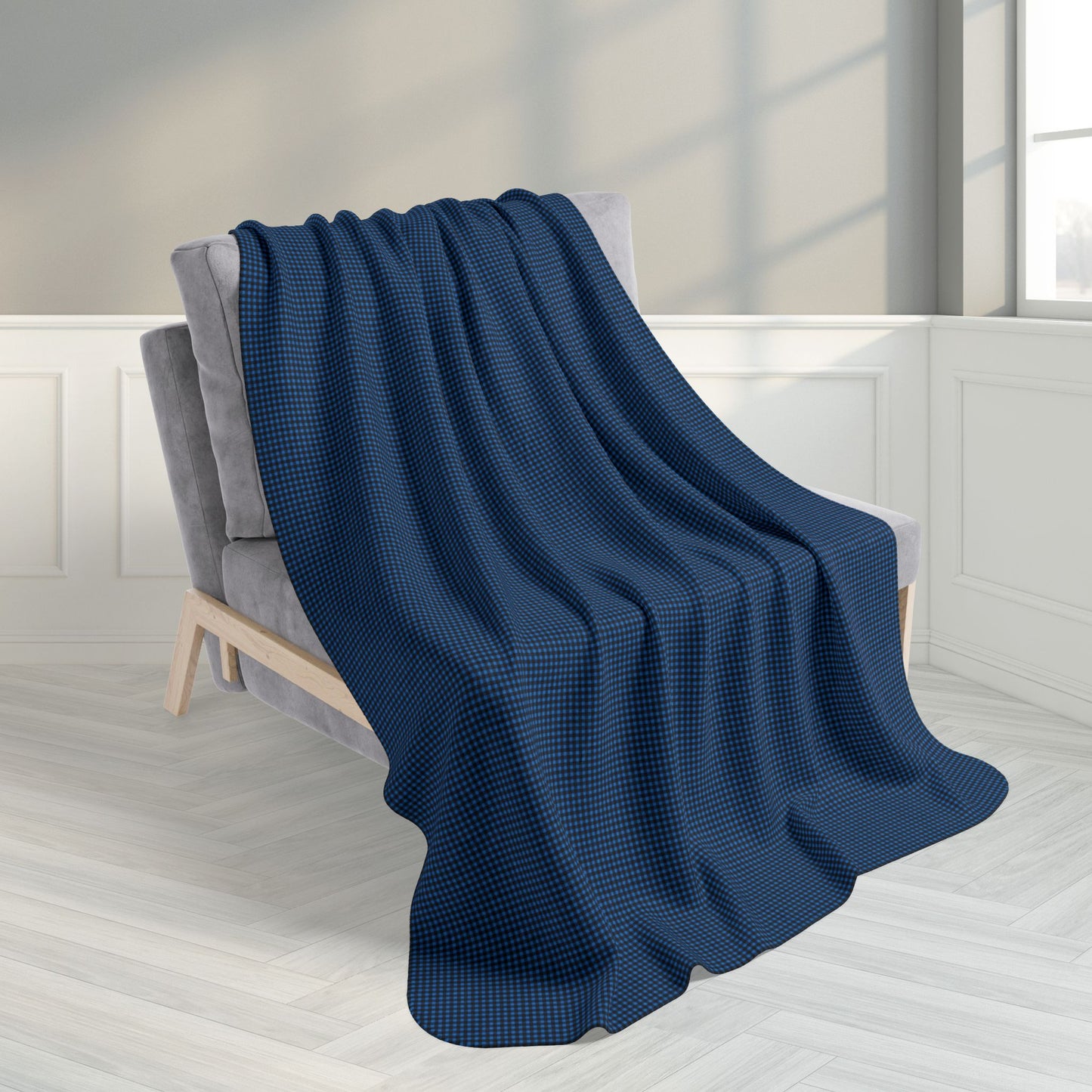 Royal Blue Buffalo Plaid Gingham Fleece Sherpa Blanket