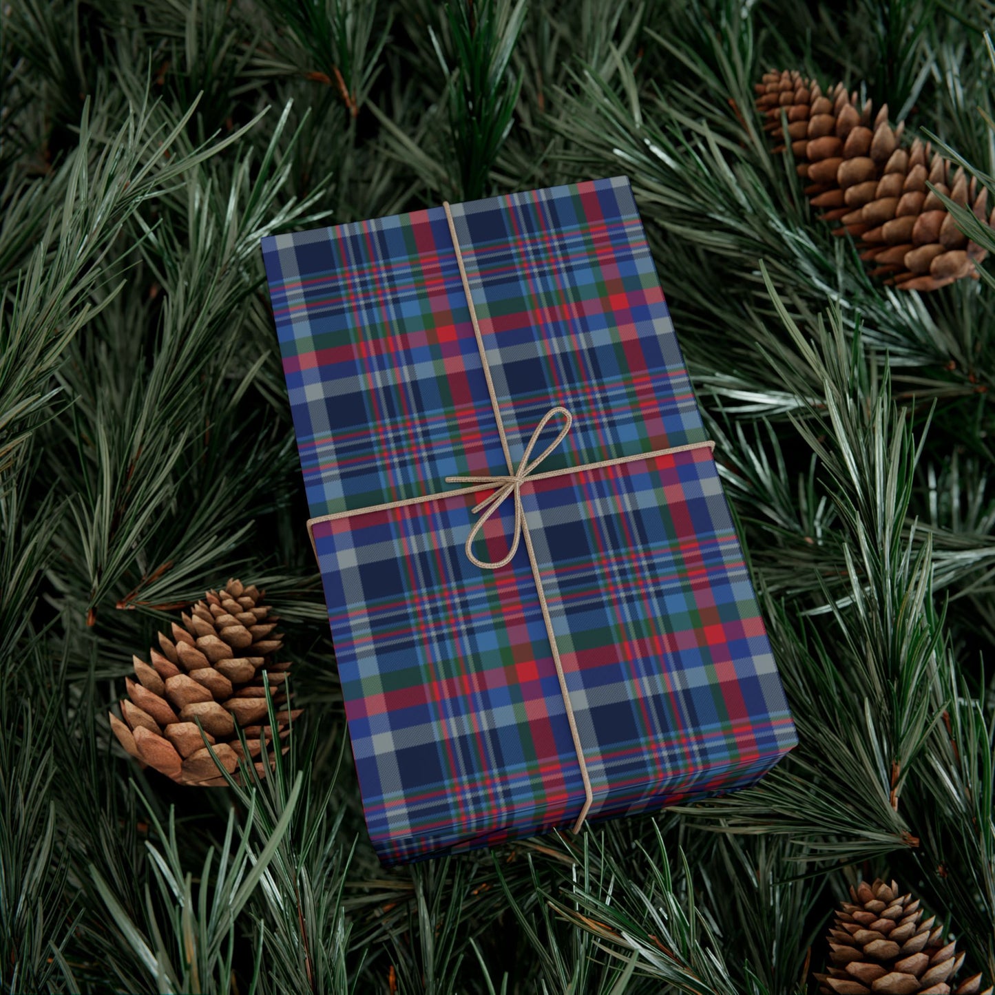 Christmas Navy & Silver Dallas TX Plaid Gift Wrapping Paper Roll