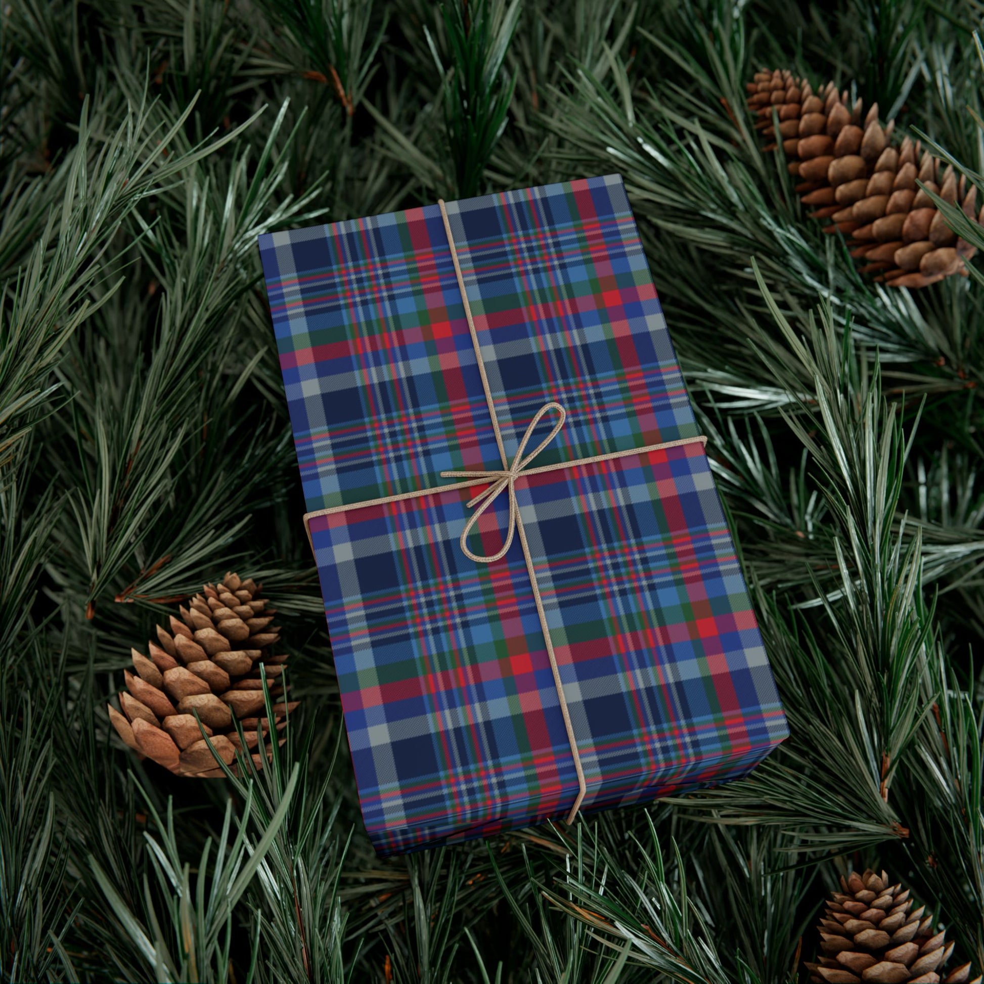 Christmas Navy & Silver Dallas TX Plaid Gift Wrapping Paper Roll