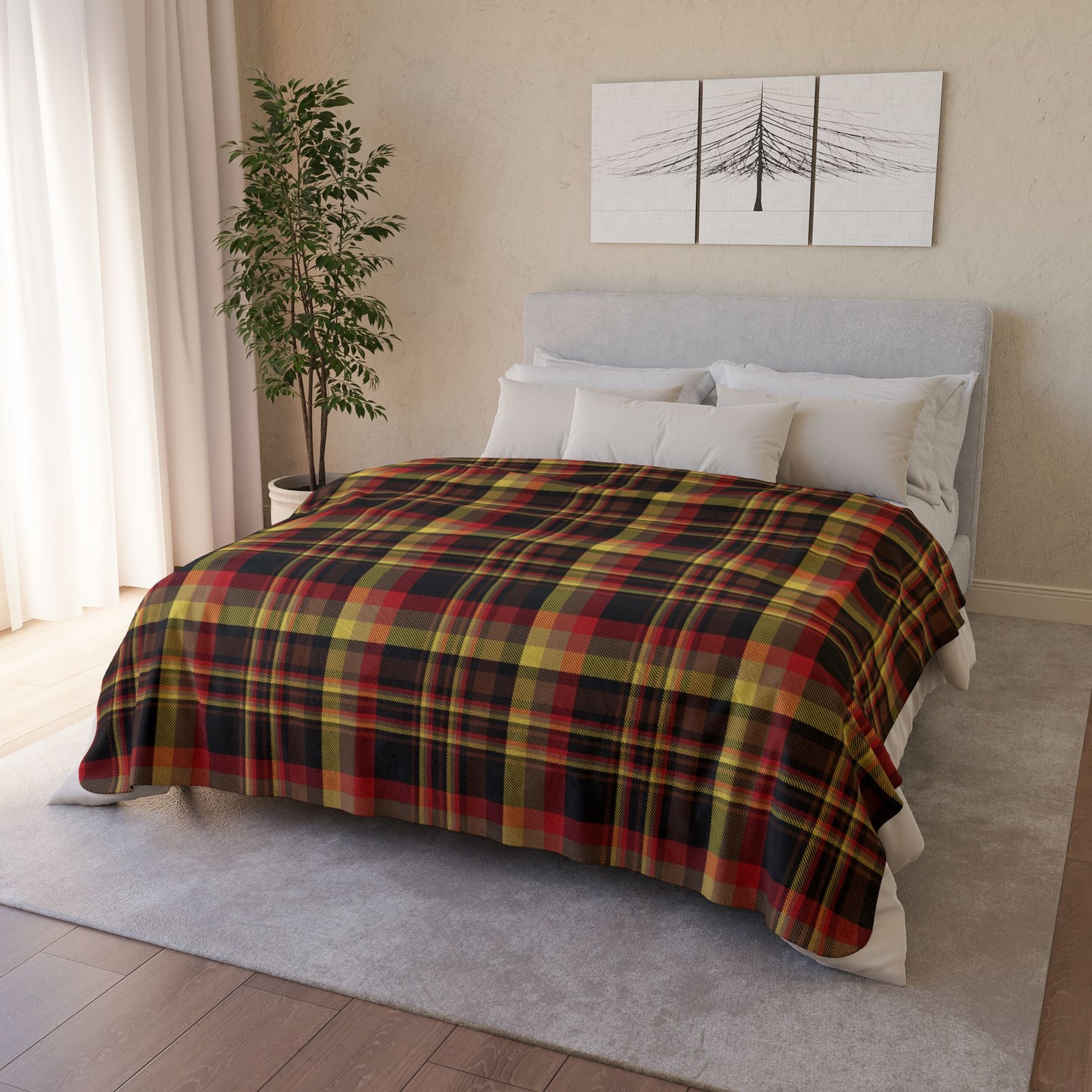 Black, Red & Yellow Gurnee IL Plaid Fleece Sherpa Blanket