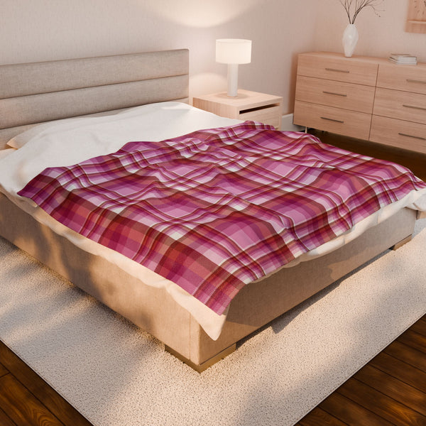 60" × 80" Lesbian Pink Pride Plaid Velveteen Plush Blanket