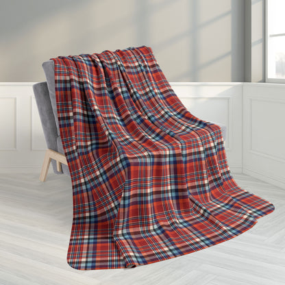 60" × 80" Red, Orange & Cream Ohio Plaid Fleece Sherpa Blanket