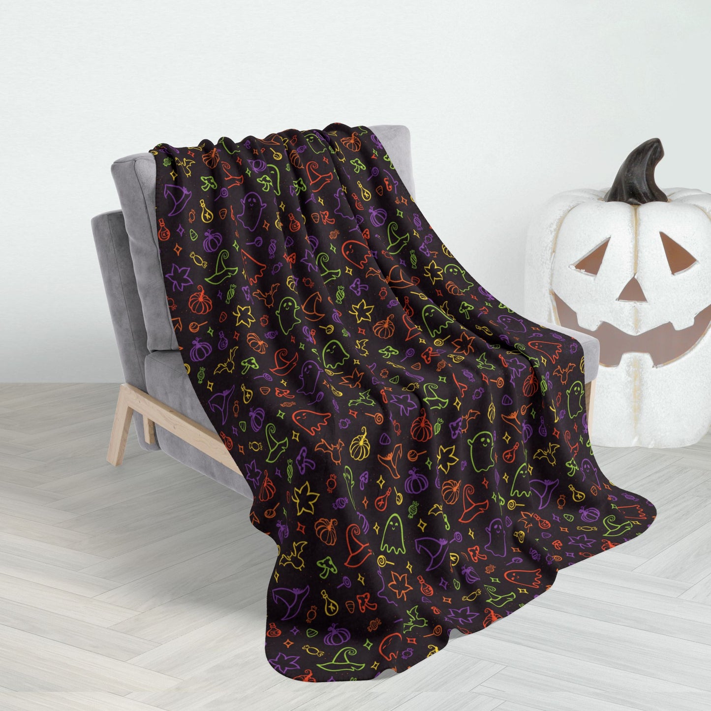 50" × 60" Halloween Fun Multiolor Pattern Fleece Sherpa Blanket