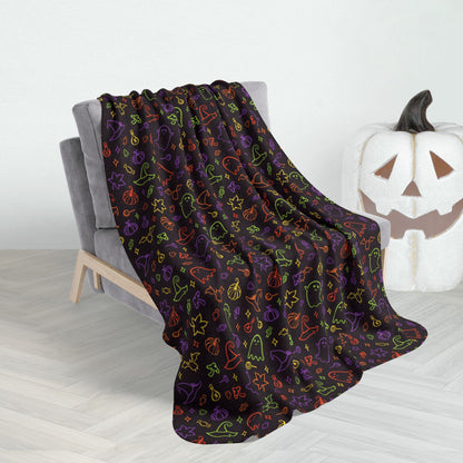 50" × 60" Halloween Fun Multiolor Pattern Fleece Sherpa Blanket