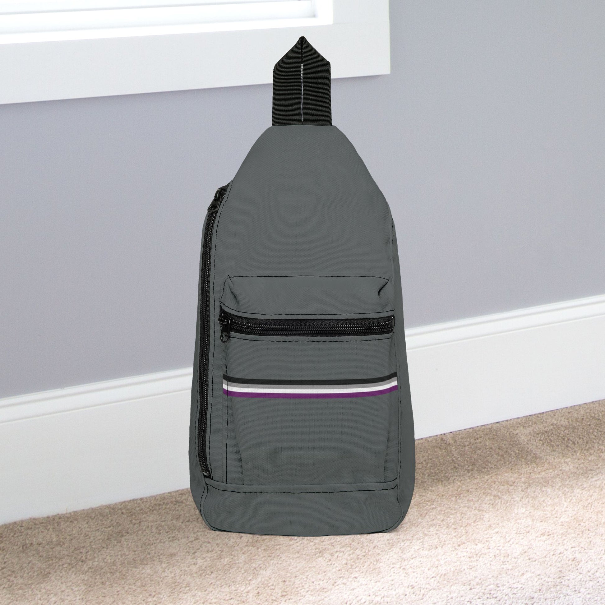 14.5" × 9'' Asexual Pride Grey Minimalist Cross Body Sling Bag