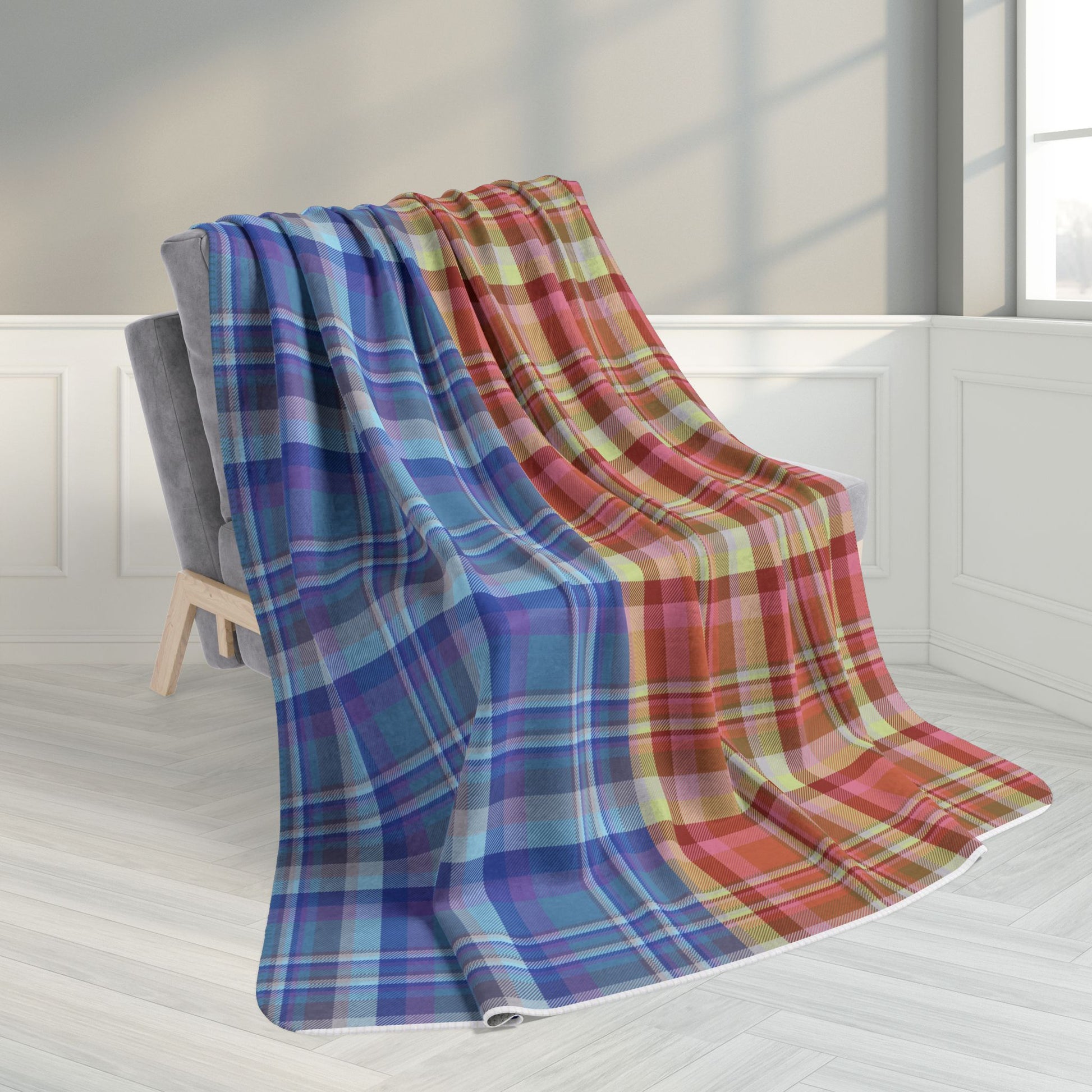 60" × 80" Half Red, Half Blue Orlando FL Plaid Fleece Sherpa Blanket