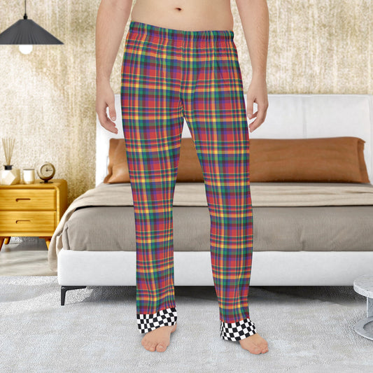 Men’s Red, Yellow, Green, Blue & Purple Plaid with Checkered Edge Ohio Plaid Pajama Pants