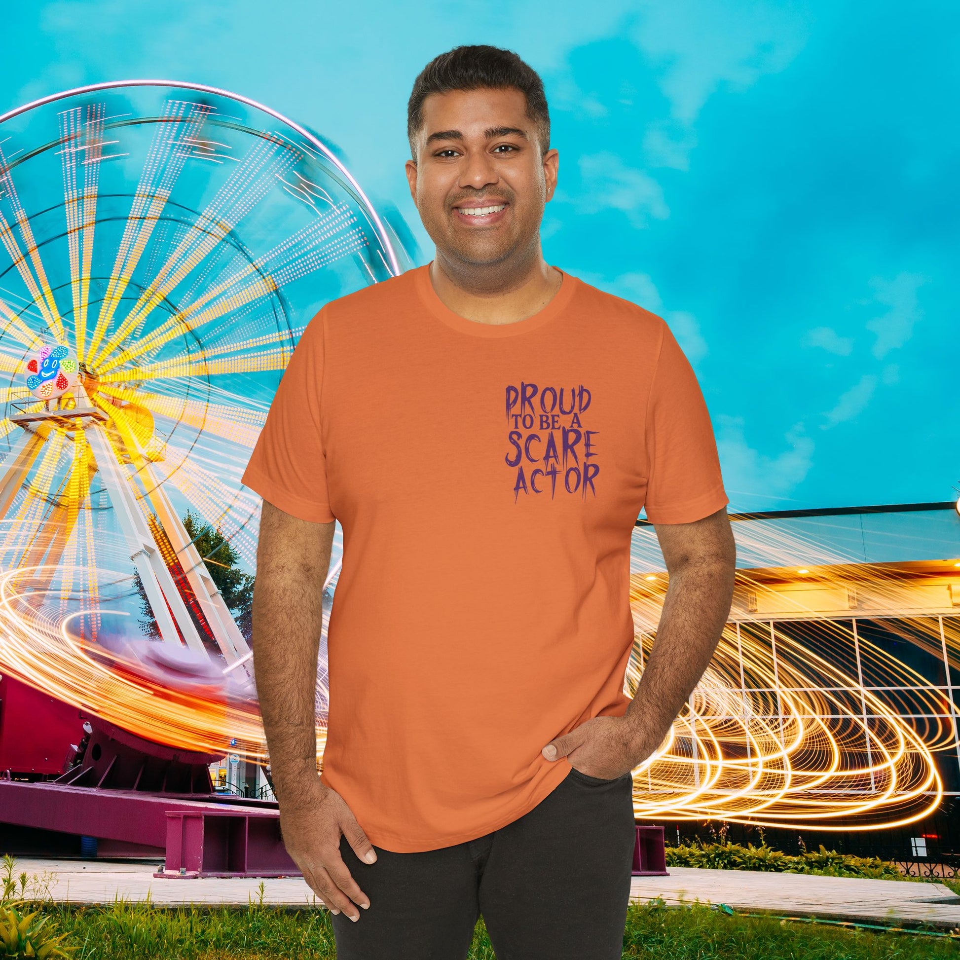 I Just Wanna Scare People & Ride Roller Coasters Tee / Proud Scare Actor (BACK graphic) • Irvine Ondrey Engineering
