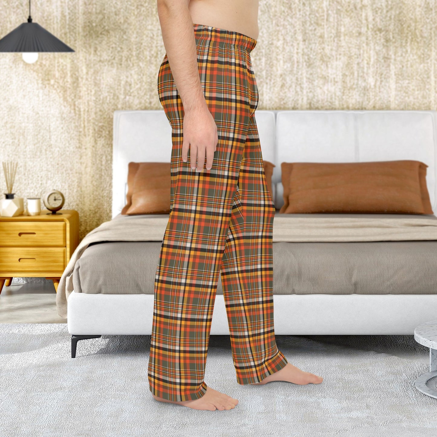 Men’s Dark Green, Orange & Gold Elysburg PA Plaid Pajama Pants