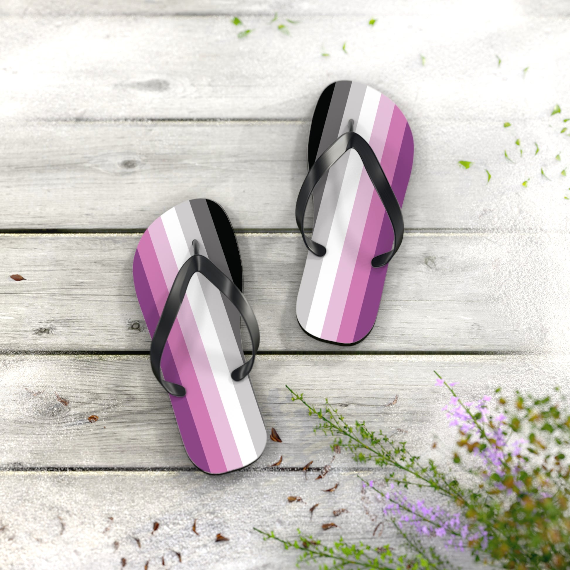 S Black sole Straight Queer Pride Flip Flops