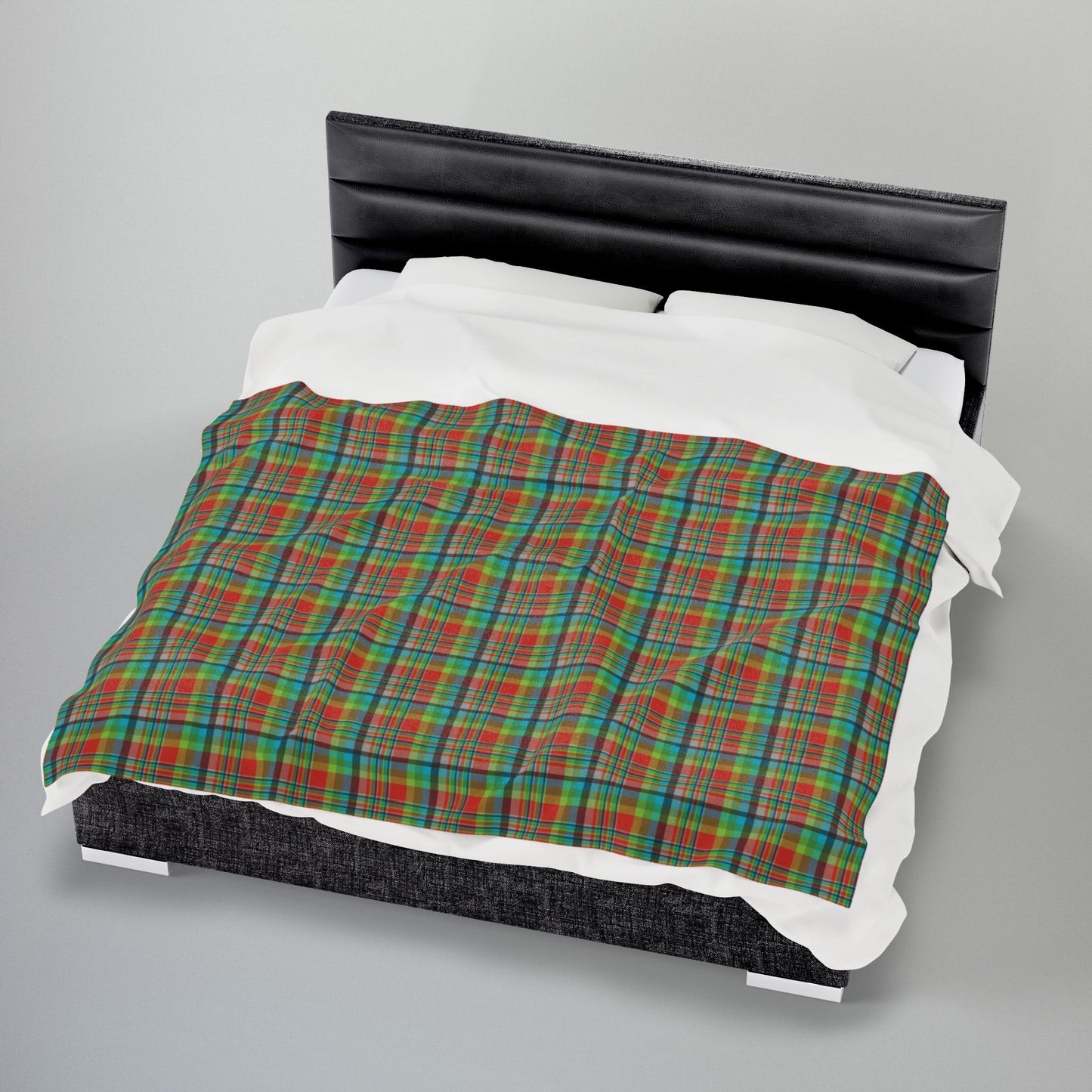 Red, Green & Blue Ohio Plaid Velveteen Plush Blanket