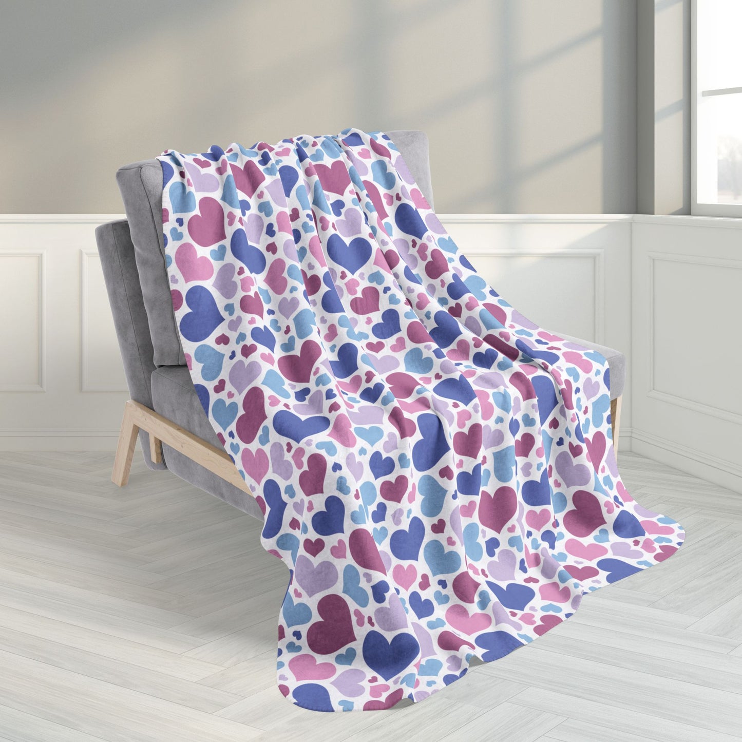 50" × 60" Bigender Purple Pride Valentine’s Day Hearts White Fleece Sherpa Blanket