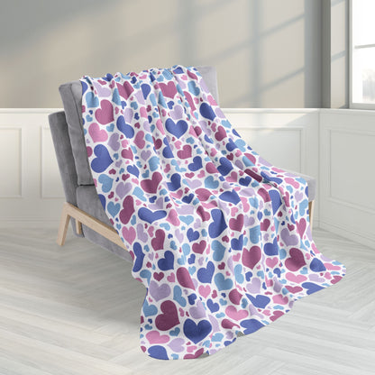 50" × 60" Bigender Purple Pride Valentine’s Day Hearts White Fleece Sherpa Blanket