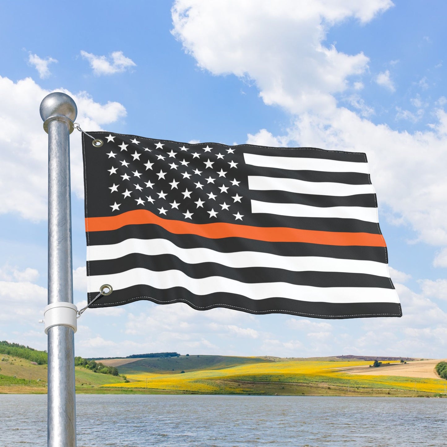 USA Thin Orange Line American Flag with Grommets