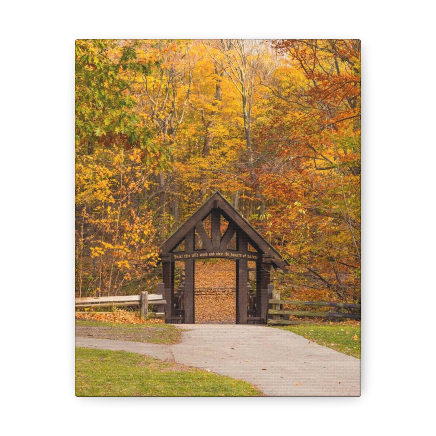 Seven Bridges Trail’s Covered Bridge at Grant Park in South Milwaukee Wisconsin, Photography Canvas Wrap Wall Art