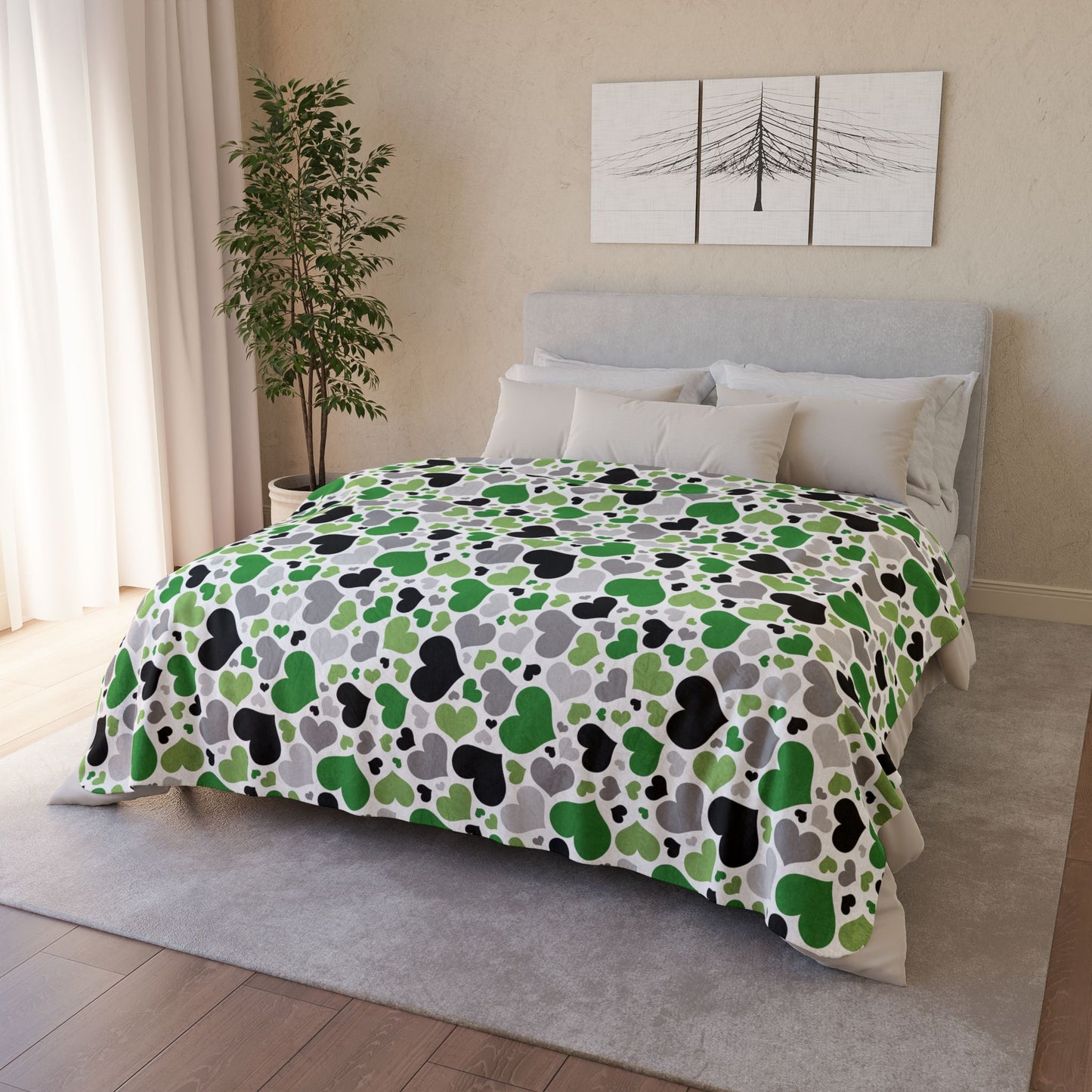 Aromantic Pride Valentine’s Day Hearts White Fleece Sherpa Blanket