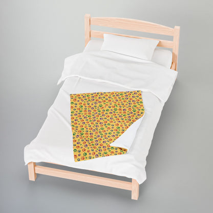 Red, Green & Purple Ohio Paw Prints Yellow Velveteen Plush Blanket