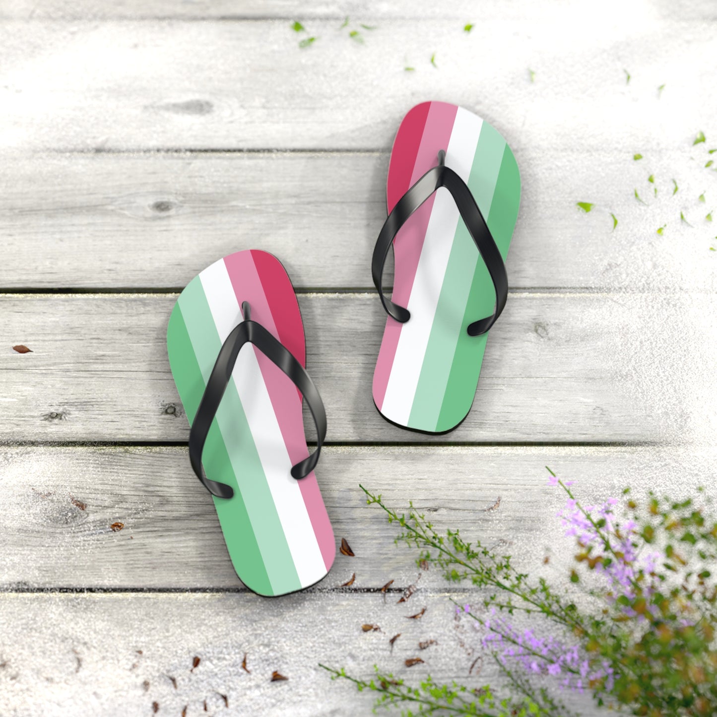 S Black sole Abrosexual Pride Flip Flops