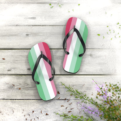 S Black sole Abrosexual Pride Flip Flops