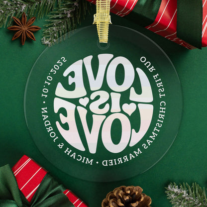 Custom Glass Love is Love Queer Pride 3.5" Circle Ornaments