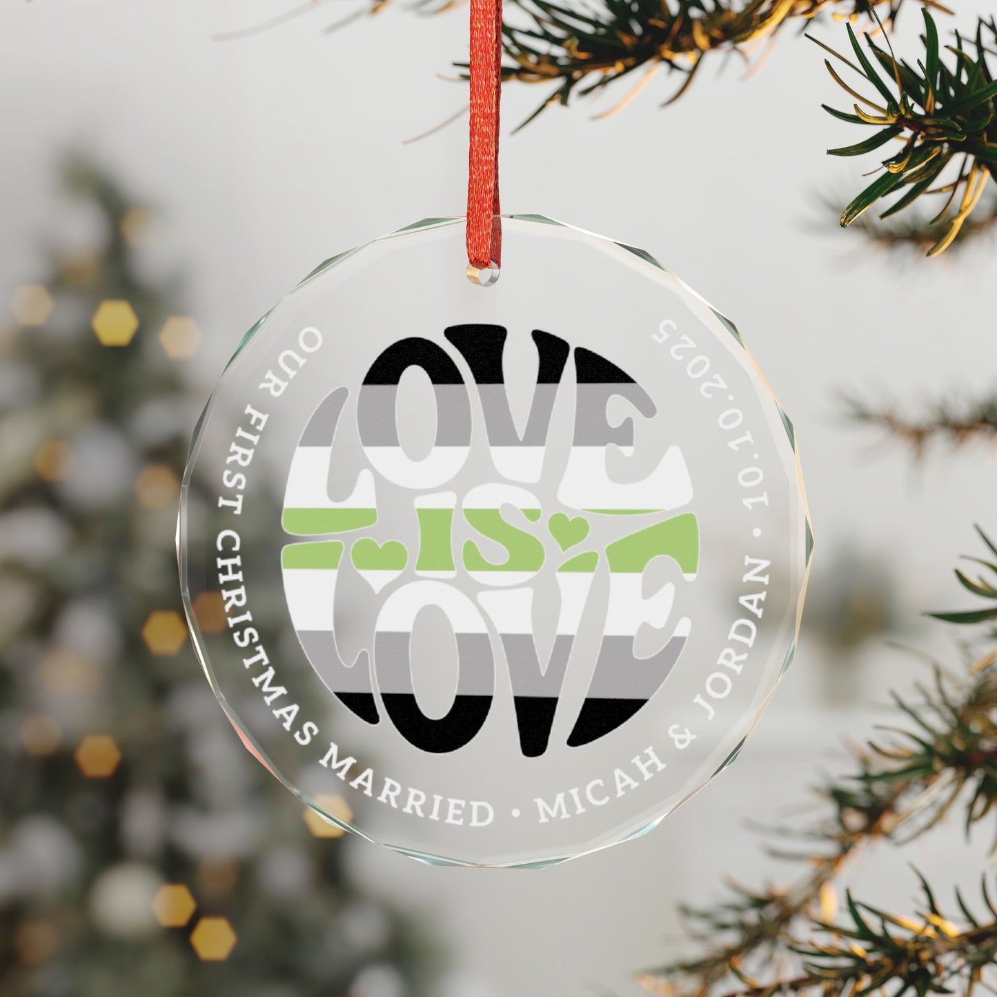 Custom Crystal Love is Love Agender Pride 3" Circle Ornament