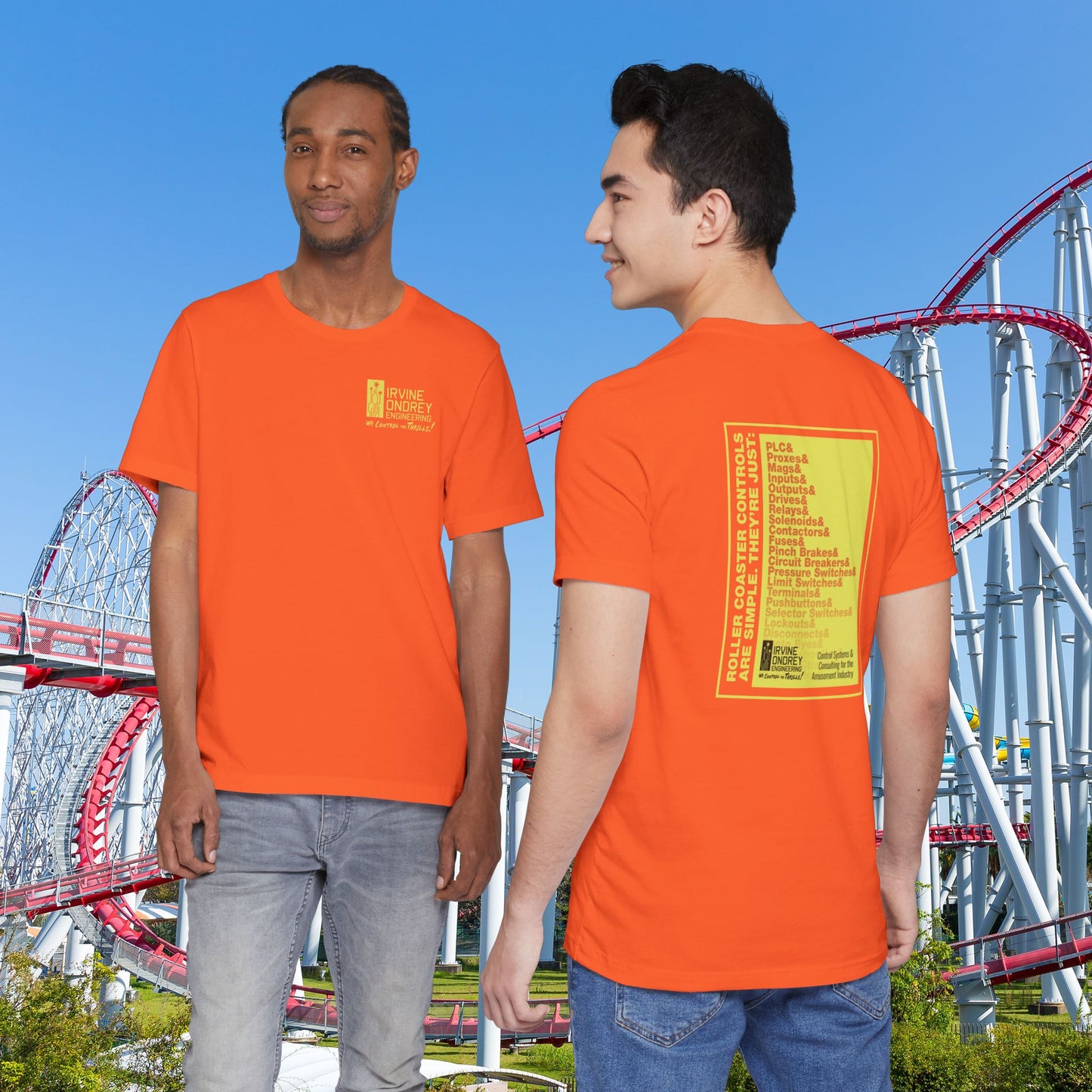 Orange OG Controls Tee (BACK graphic) • Irvine Ondrey Engineering
