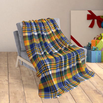 50" × 60" Christmas Blue, Green & Yellow Los Angeles CA Plaid Fleece Sherpa Blanket