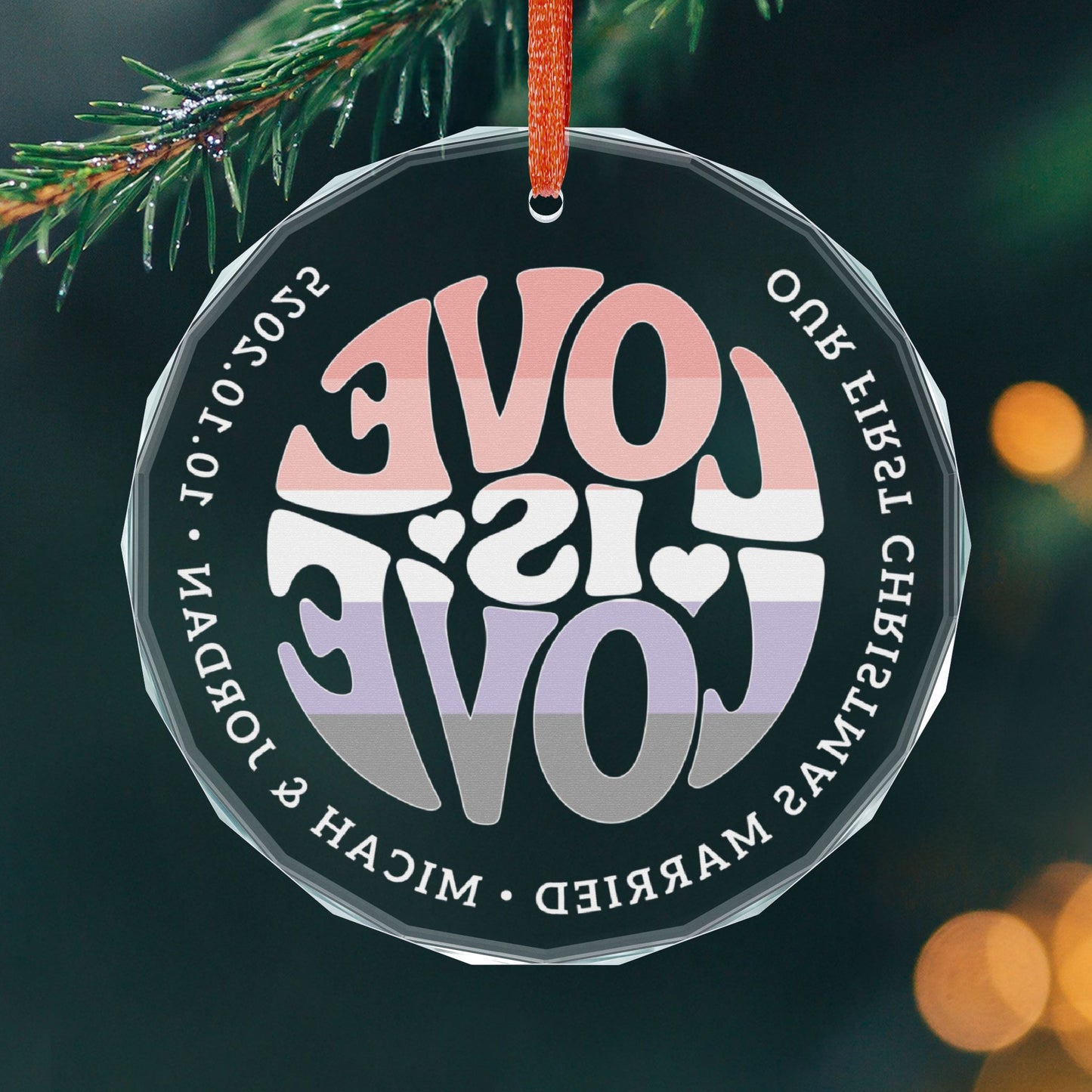 Custom Crystal Love is Love Cupioromantic Pride 3" Circle Ornament