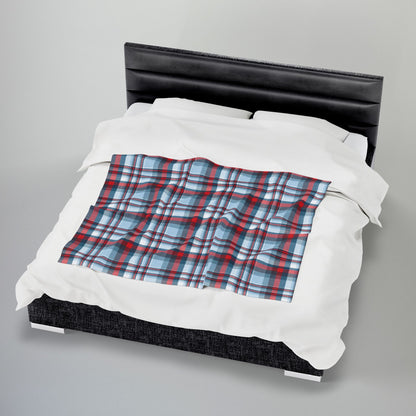 Nautical Teal Plaid Velveteen Plush Blanket
