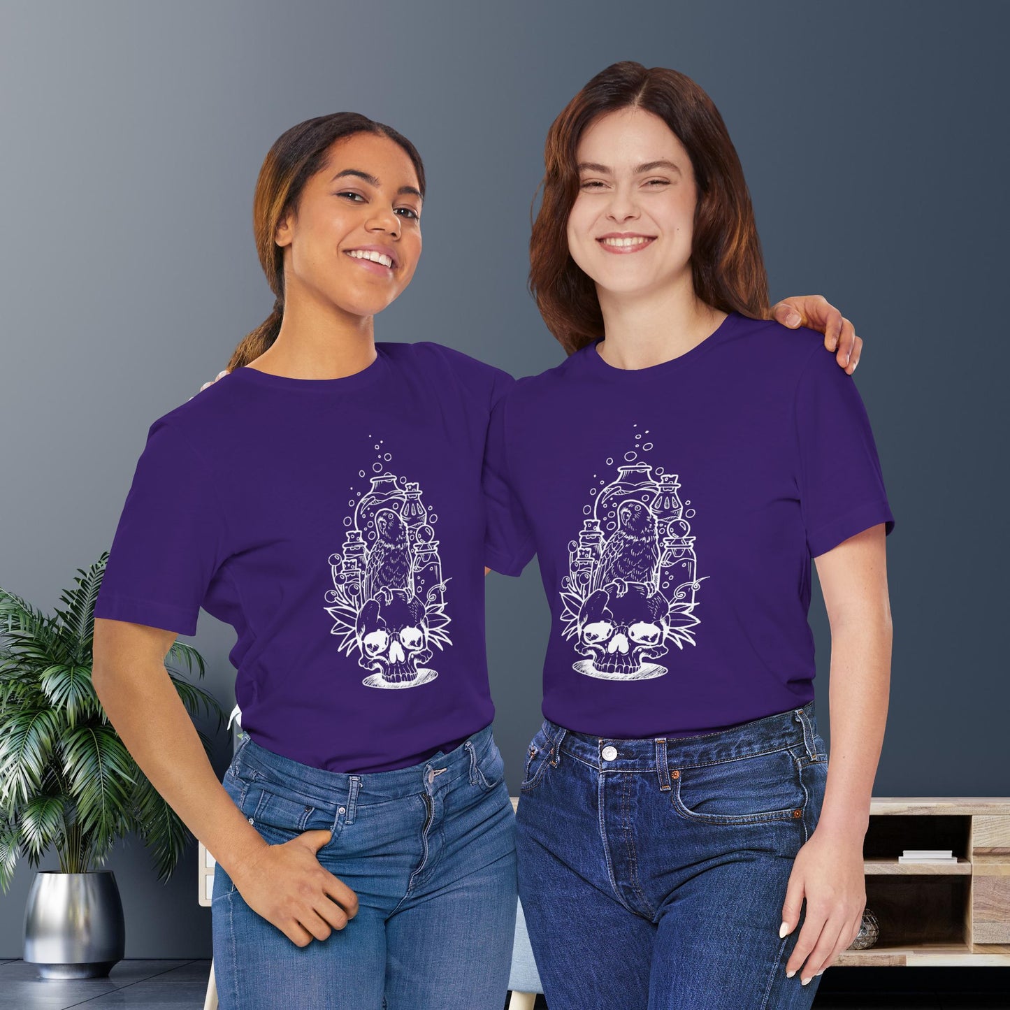 Crazy Scientist Lovebird Sitting on a Skull, Line Art Tee