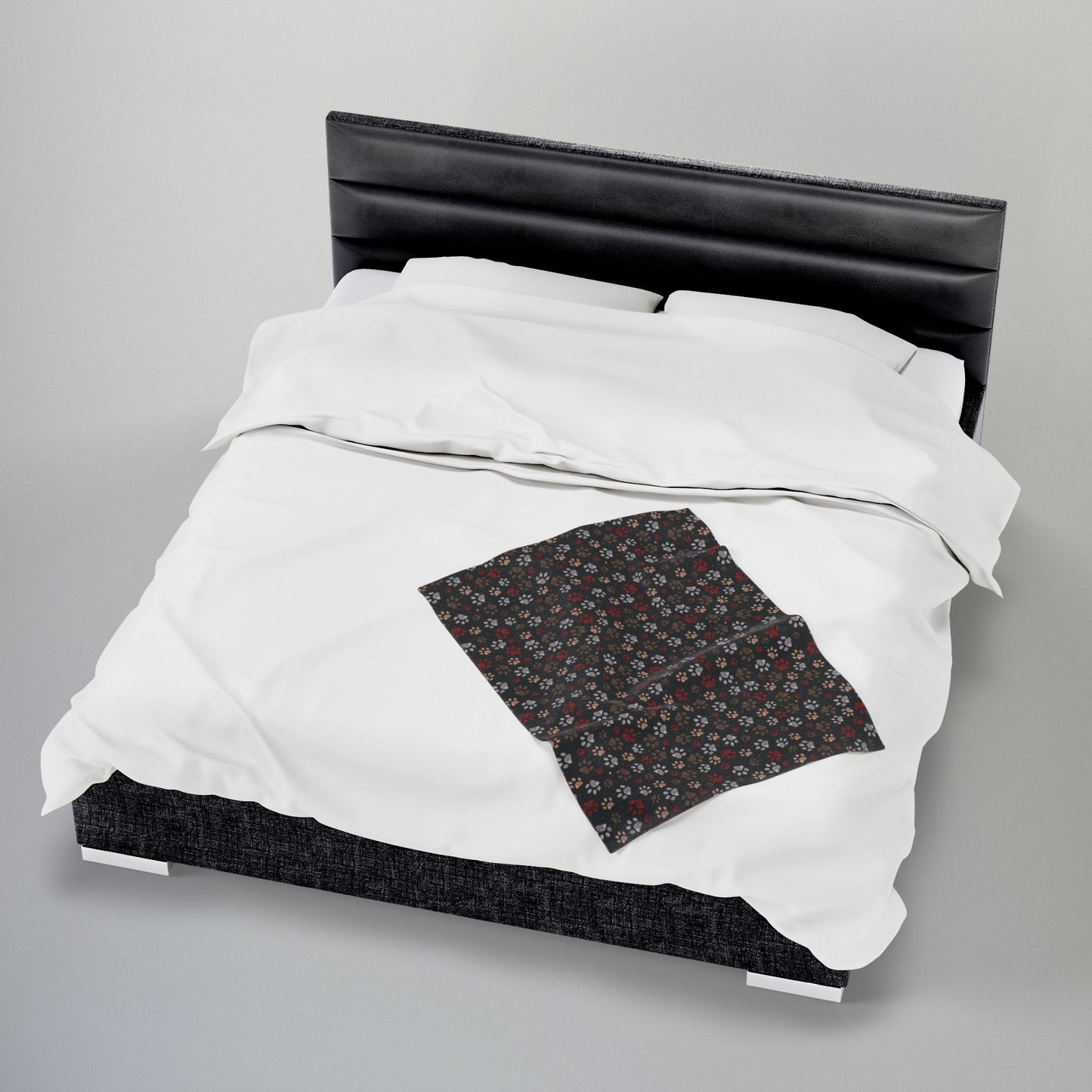 Brown & Gray Ohio Paw Prints Black Velveteen Plush Blanket