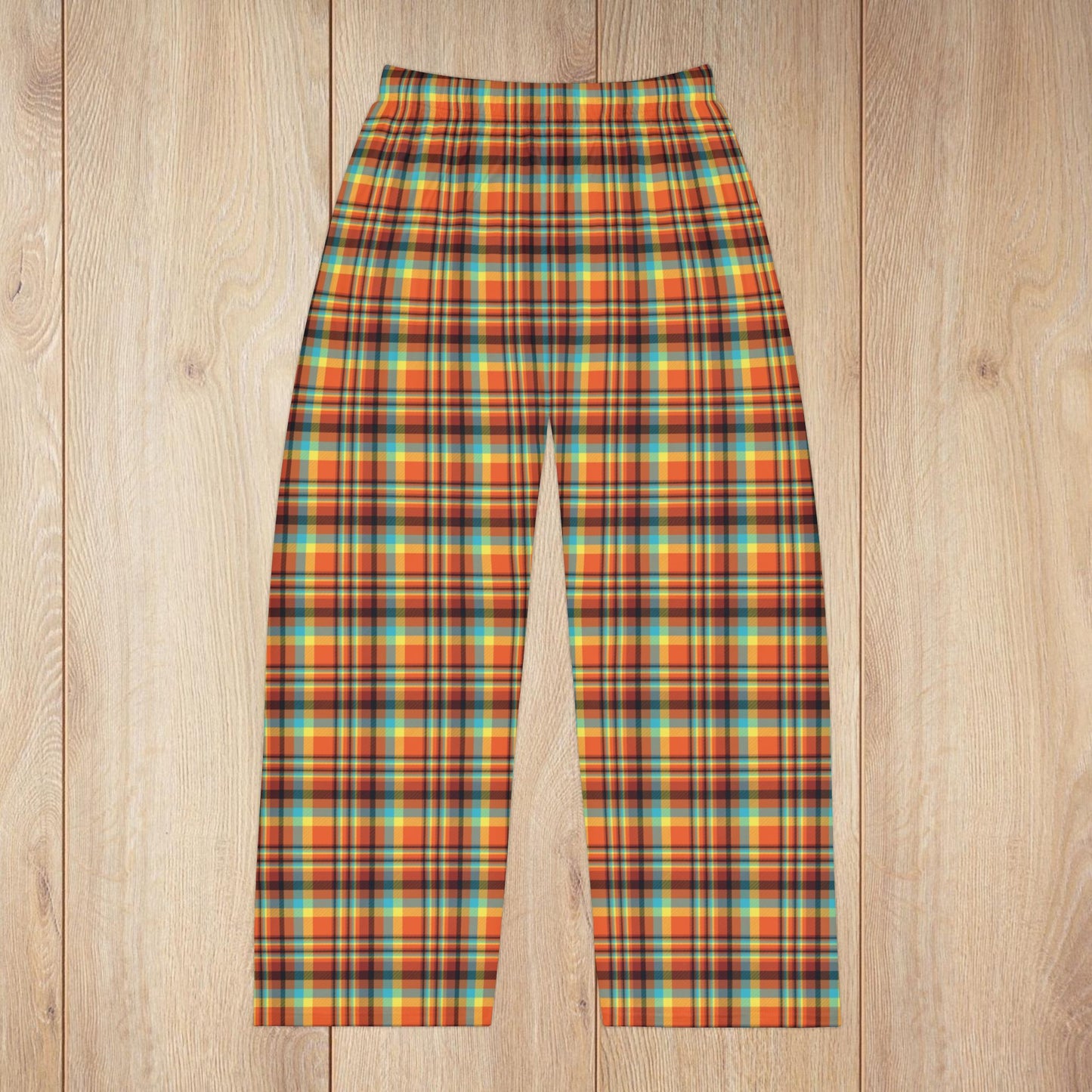 Men’s Orange, Teal & Yellow Santa Claus IN Plaid Pajama Pants