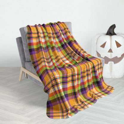 50" × 60" Halloween Colors Plaid Fleece Sherpa Blanket