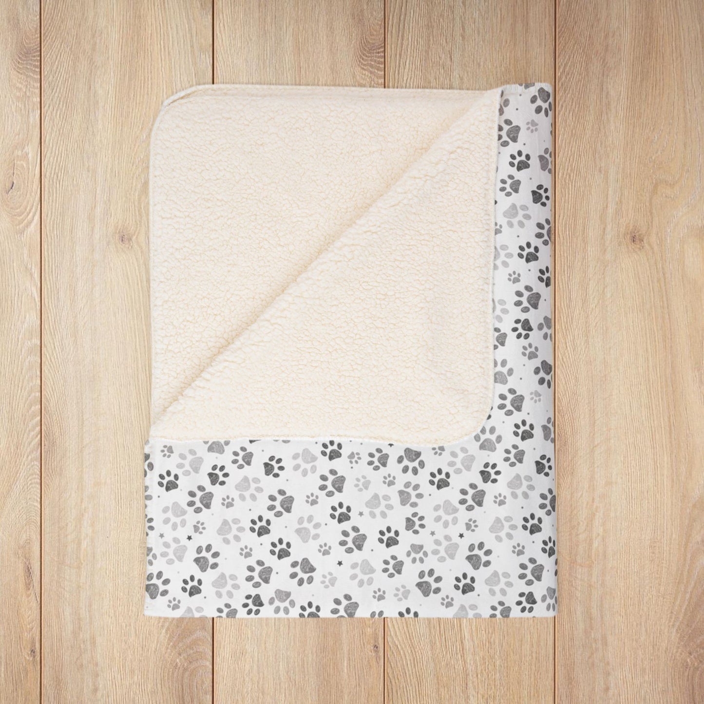 Grey Paw Prints White Fleece Sherpa Blanket