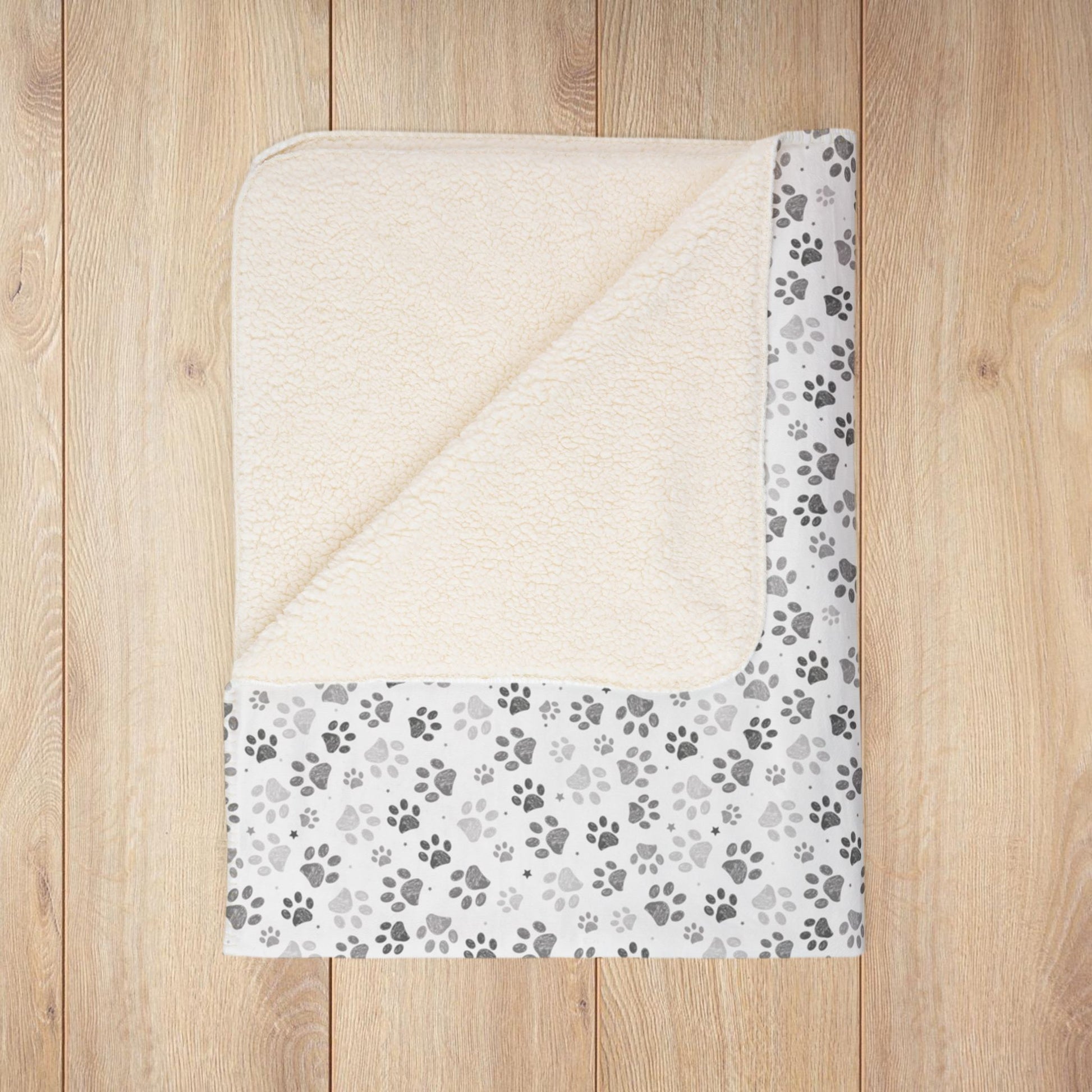Grey Paw Prints White Fleece Sherpa Blanket