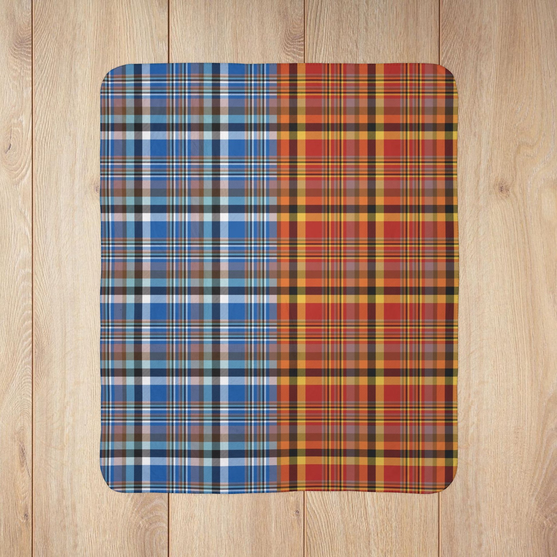 Half Red, Half Blue Sandusky OH Plaid Fleece Sherpa Blanket