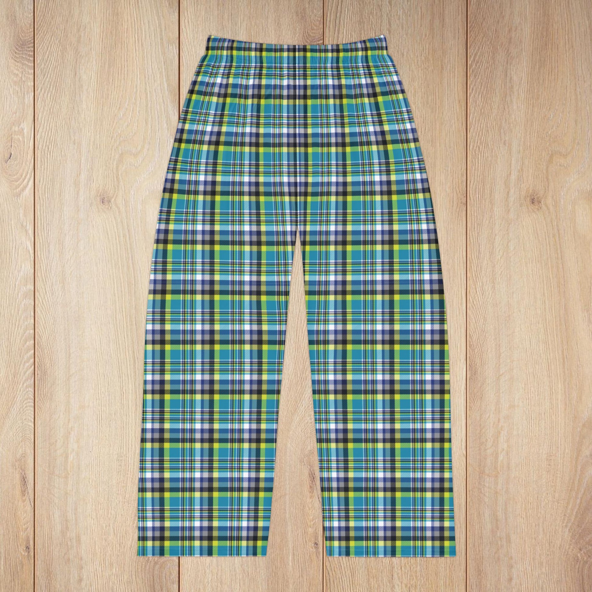 Men’s Teal & Neon Green Charlotte NC & Fort Mill SC Plaid Pajama Pants