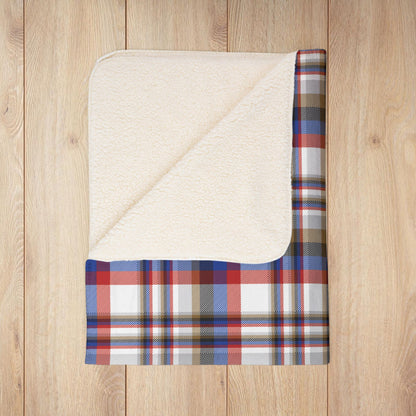 White, Red & Blue Gurnee IL Plaid Fleece Sherpa Blanket