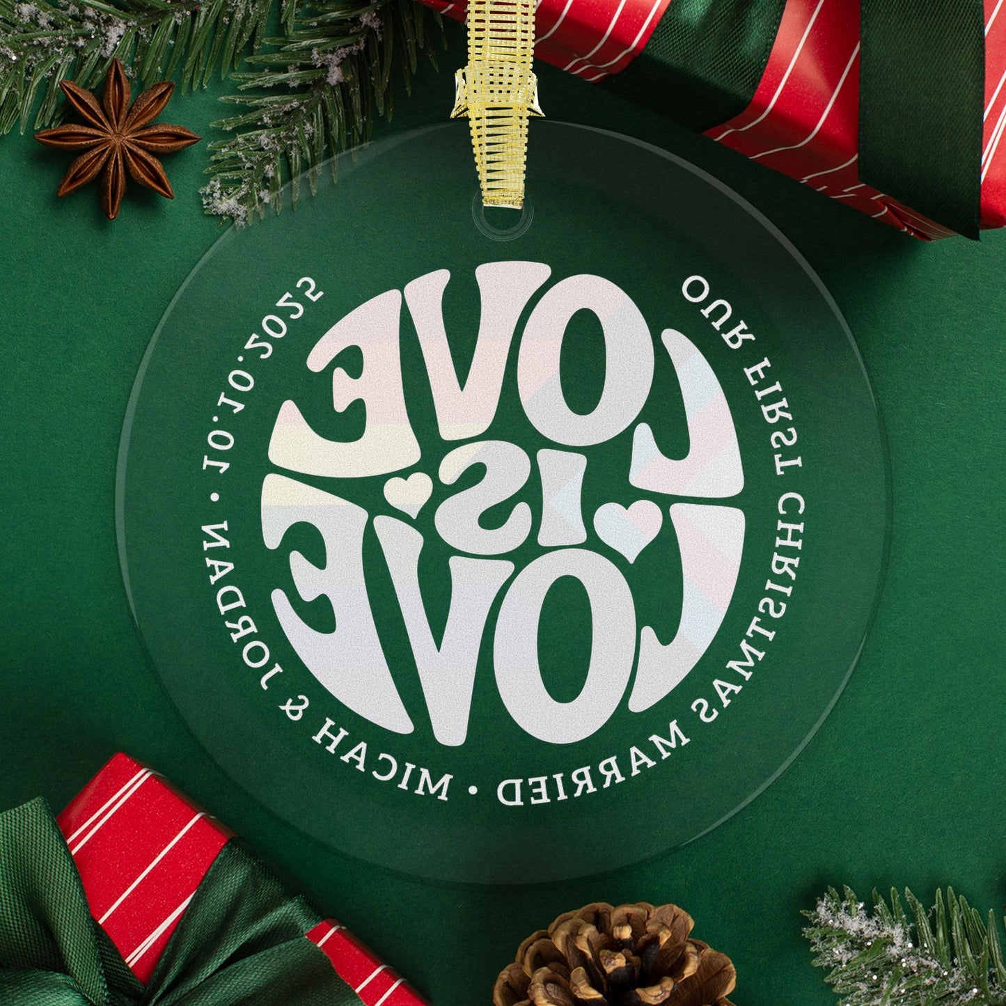 Custom Glass Love is Love Rainbow Progress Pride 3.5" Circle Ornaments