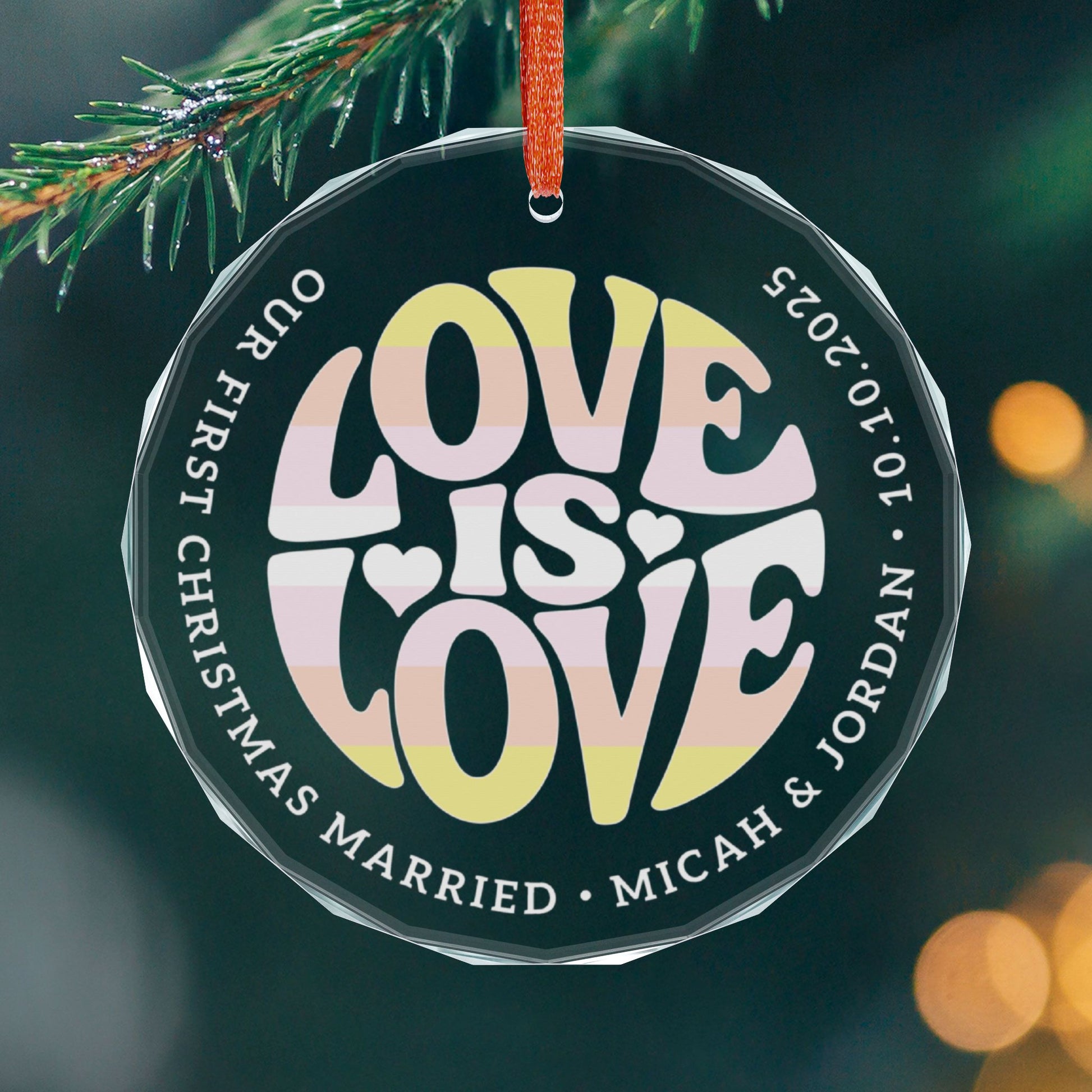 Round One size Custom Crystal Love is Love Pangender Pride 3" Circle Ornament